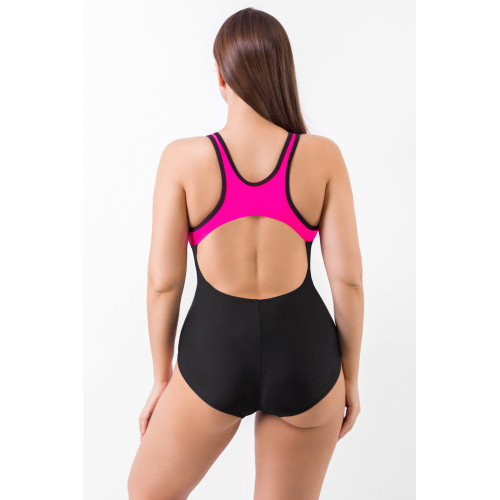 Купальник спортивный слитный SNZ18040 чёрно-малиновый для моря и бассейна